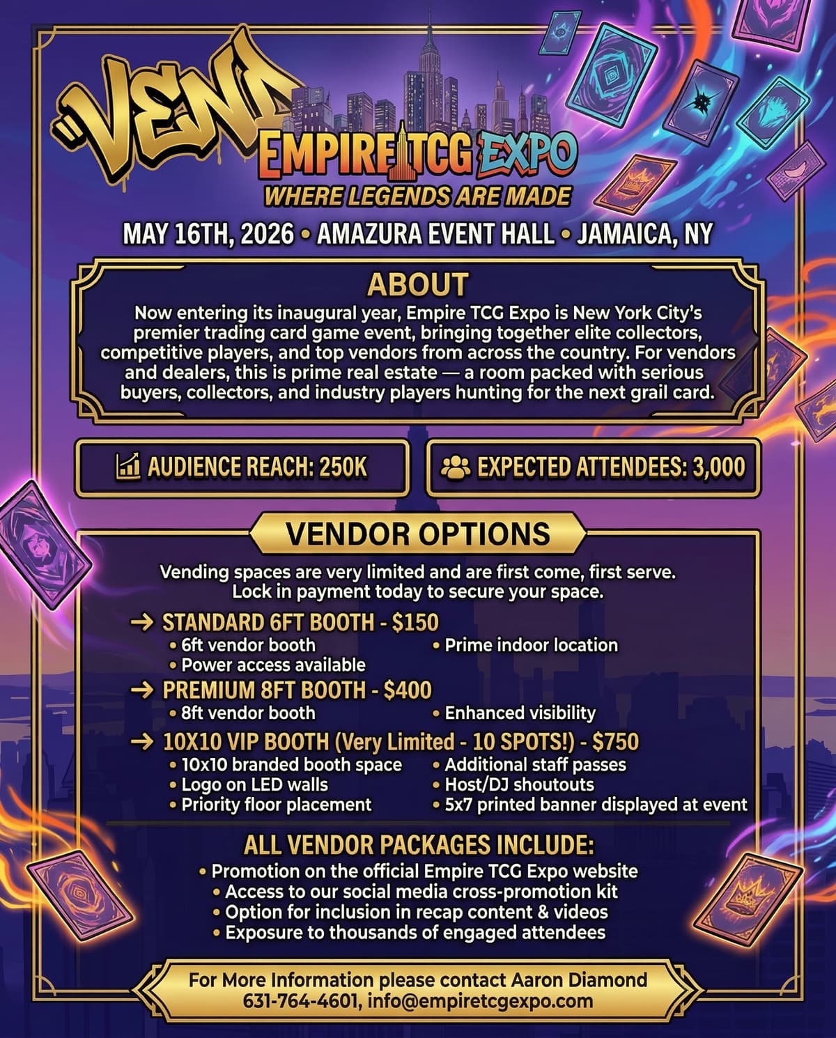 Empire TCG Expo Vendor Packages — Standard $150, Mid-Tier $400, Premium $750