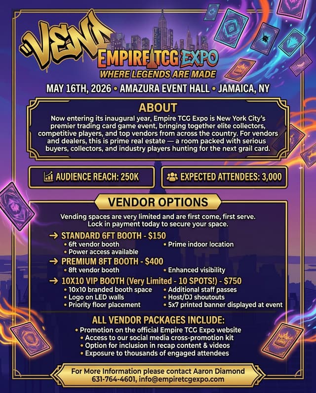 Empire TCG Expo Vendor Packages — Standard $150, Mid-Tier $400, Premium $750